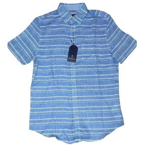 Ben Sherman blue and white linen blend short sleeve button down shirt sz S